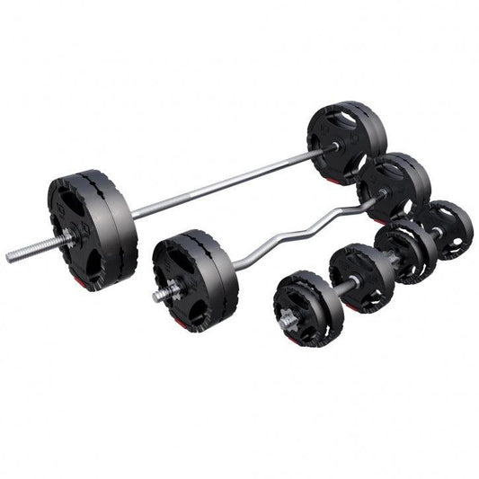Set de haltere cu mâner din plastic 100 kg cu închizători în formă de stea