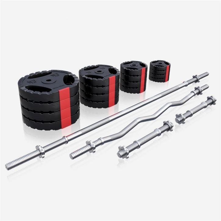 Set de haltere cu mâner din plastic 100 kg cu închizători în formă de stea