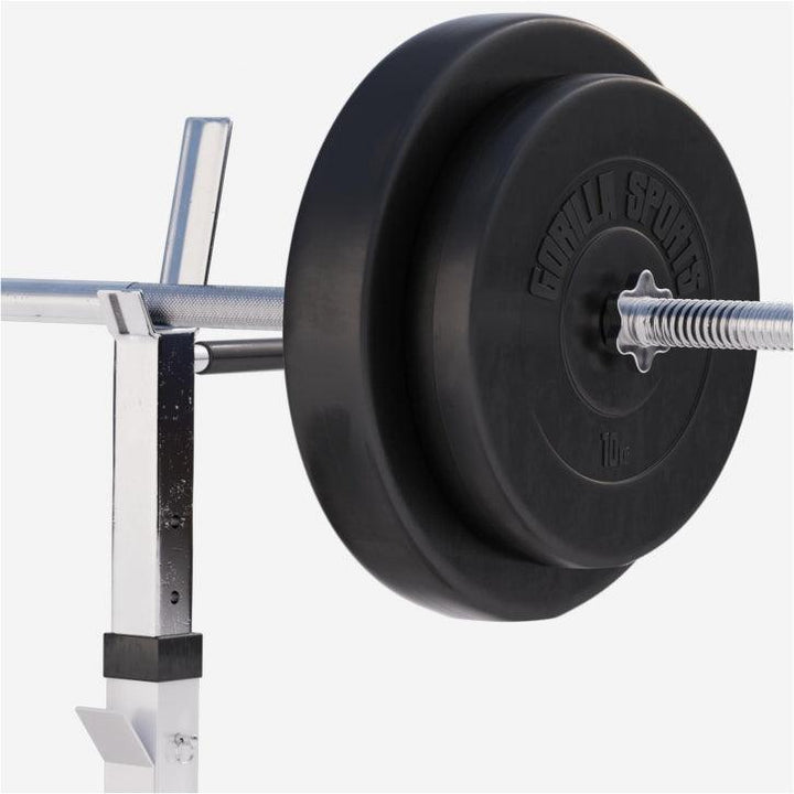 BANCĂ REGLABILĂ PIEPT CU SUPORT + SET DE GREUTĂȚI 100 KG 30/31 MM - Gorilla Sports Ro