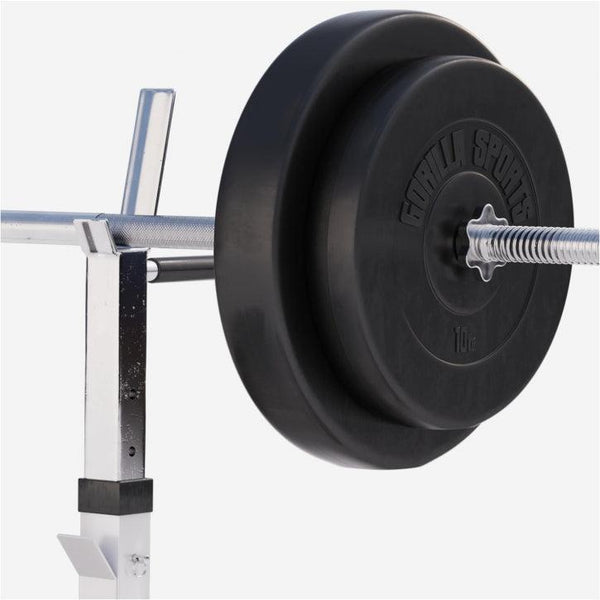 BANCĂ REGLABILĂ PIEPT CU SUPORT + SET DE GREUTĂȚI 100 KG 30/31 MM - Gorilla Sports Ro