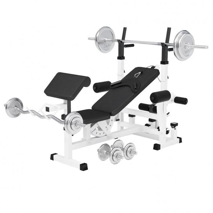 Banca multifunctionala  cu set gantere cromate de 108kg - Gorilla Sports Ro