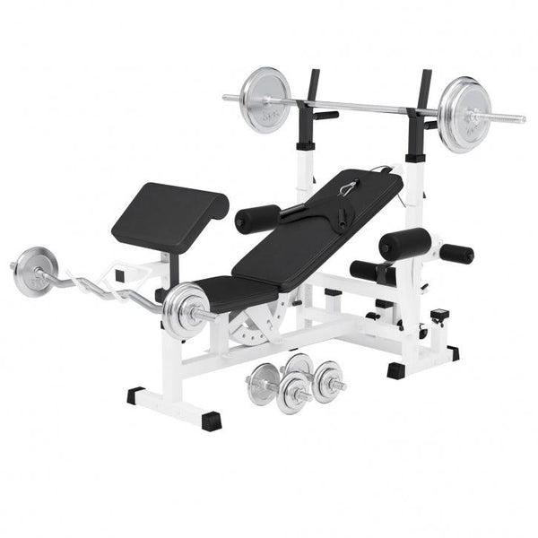 Banca multifunctionala  cu set gantere cromate de 108kg - Gorilla Sports Ro
