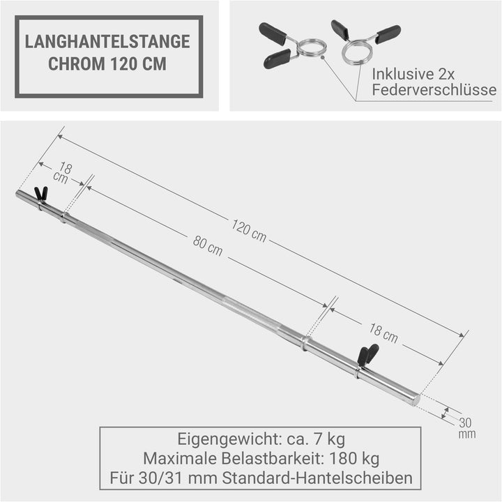 Bară de halteră de 120 cm cu închizători cu arc