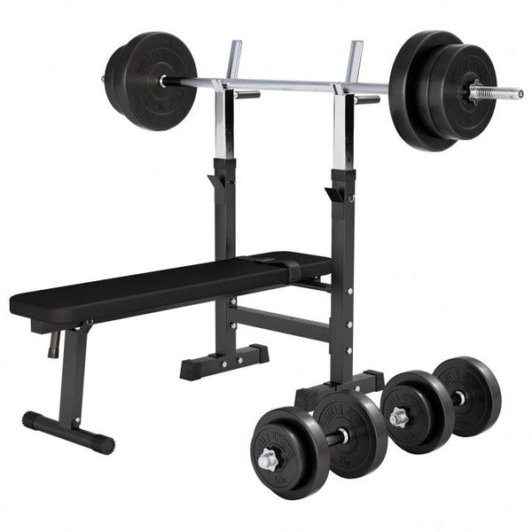 BANCĂ REGLABILĂ PIEPT CU SUPORT + SET DE GREUTĂȚI 100 KG 30/31 MM - Gorilla Sports Ro