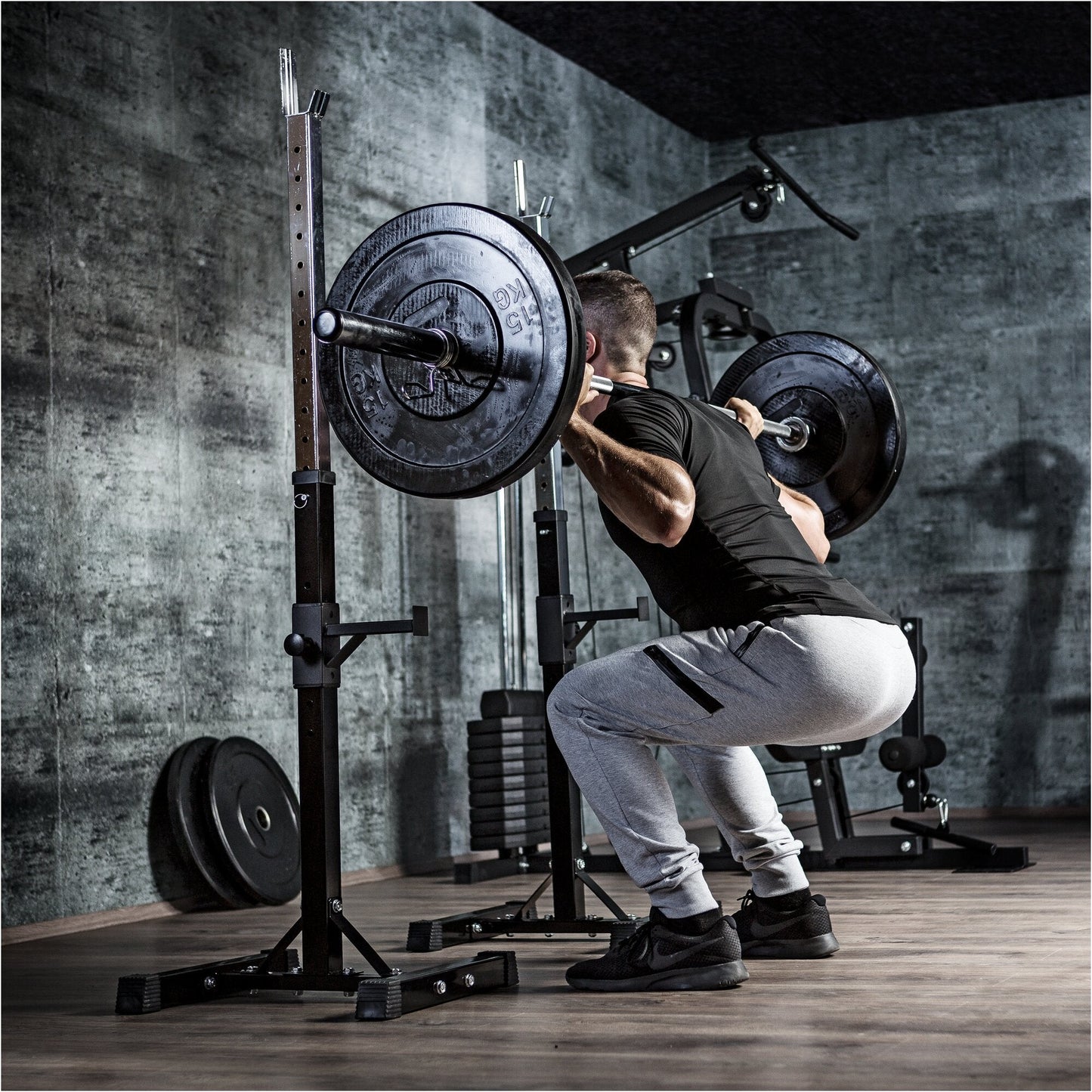 Set suport pentru haltere Squat Rack, incluzând set de haltere din plastic de 35 kg