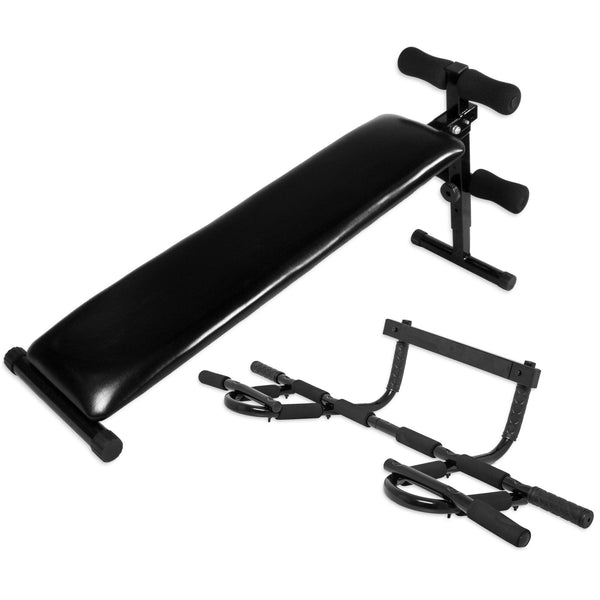 Set bancă pentru abdomene + bară multifuncțională pentru tracțiuni