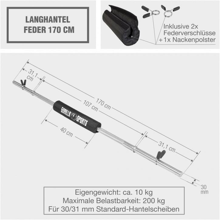 Bară de 170 cm cu pernă pentru ceafă și închizători cu arc
