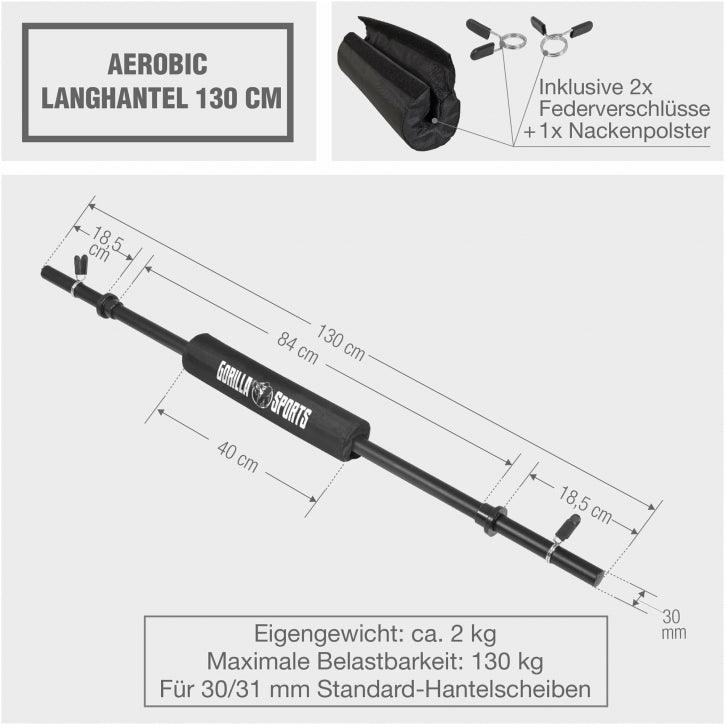 Bară de aerobic de 130 cm cu pernă pentru gât și închizători cu arc