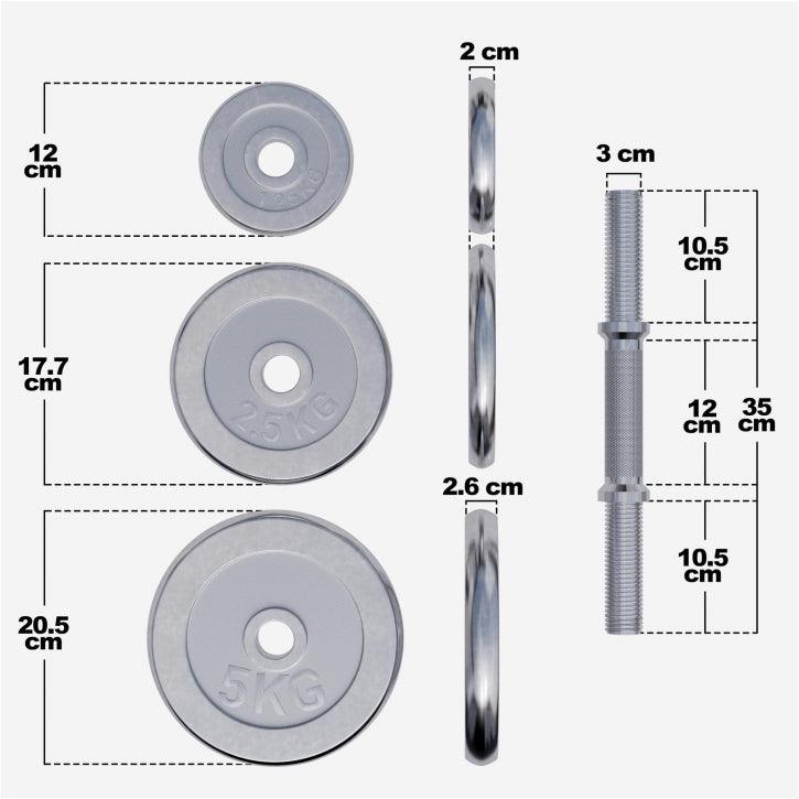 Set de gantere cromate 30 kg cu închizători în formă de stea