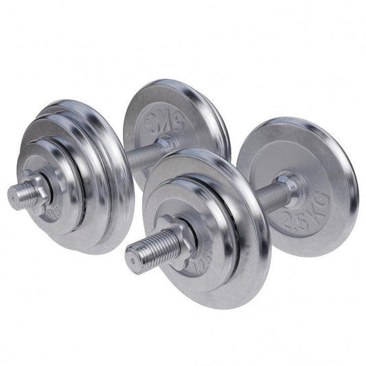 Set de gantere cromate 30 kg cu închizători în formă de stea