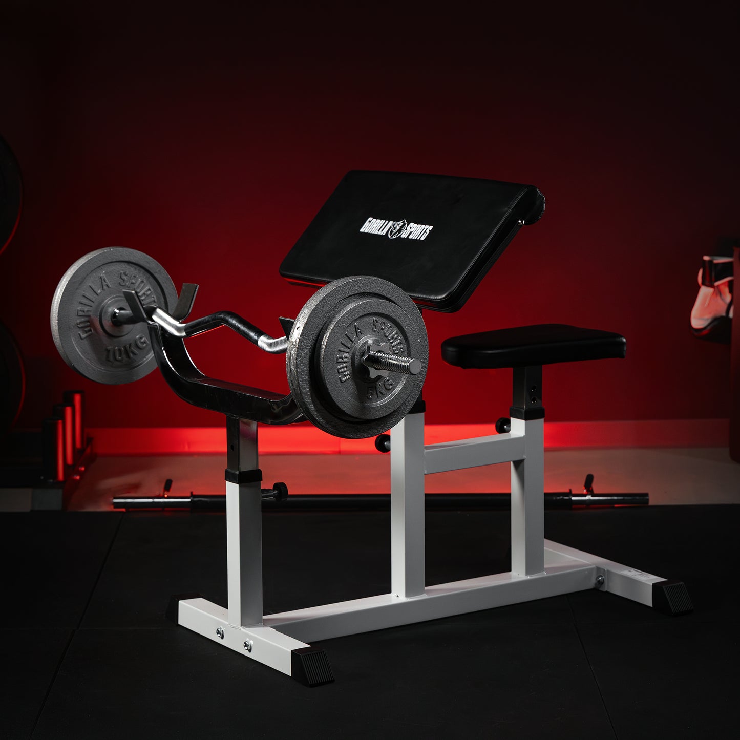 Bancă de curl reglabilă, incluzând set de curl din fontă de 38 kg