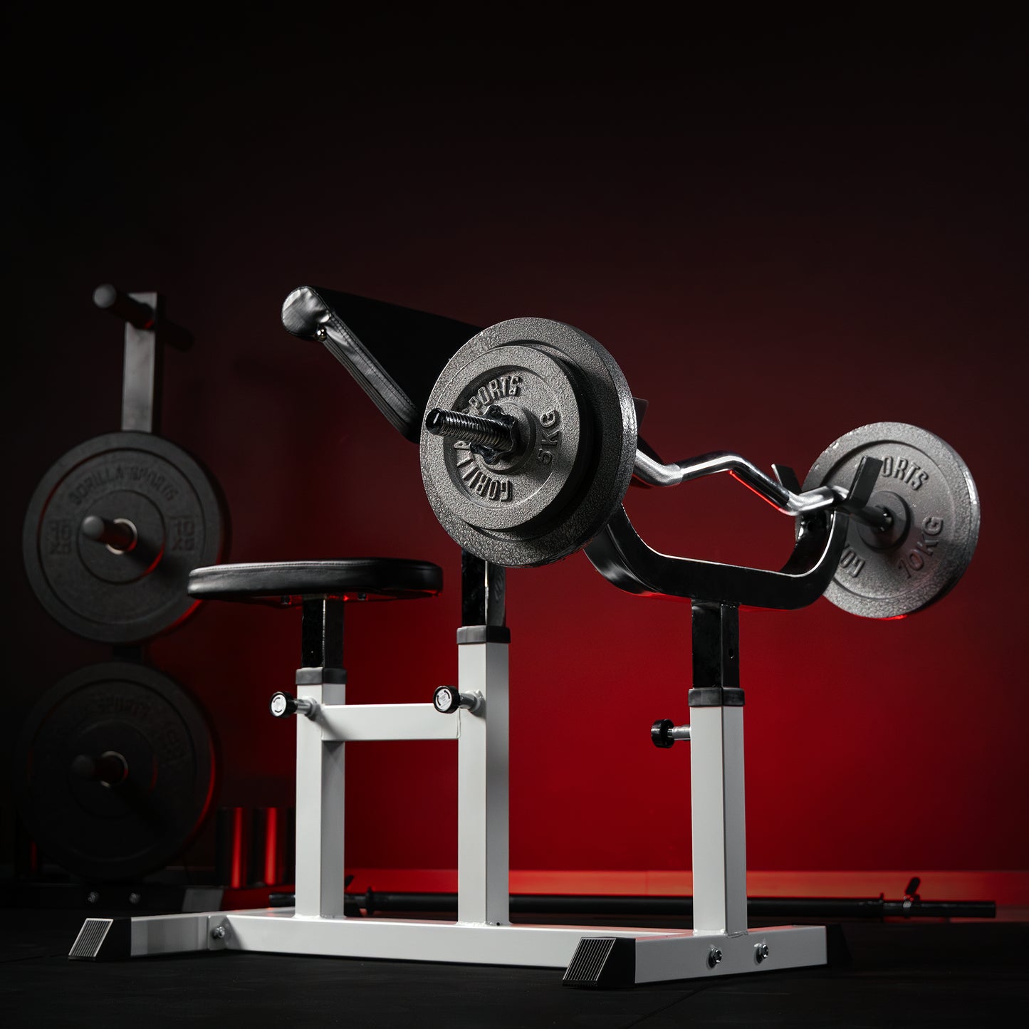 Bancă de curl reglabilă, incluzând set de curl din fontă de 38 kg