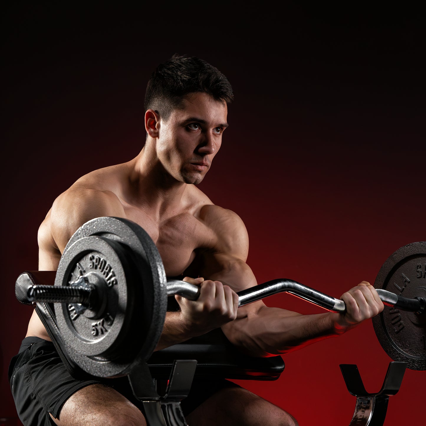 Bancă de curl reglabilă, incluzând set de curl din fontă de 38 kg