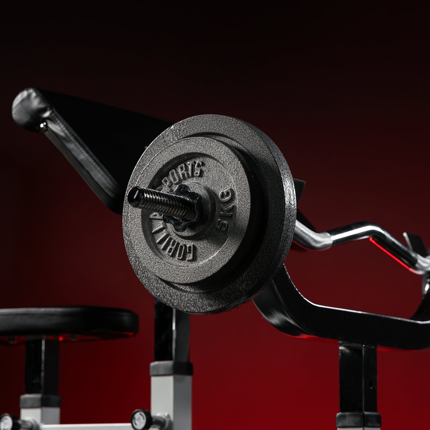 Bancă de curl reglabilă, incluzând set de curl din fontă de 38 kg