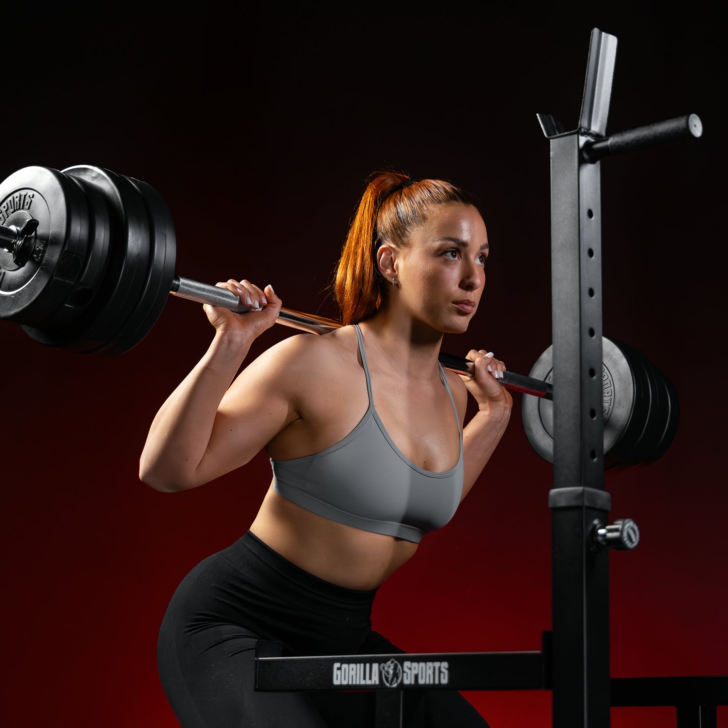 Rack pentru genuflexiuni reglabil pe înălțime și lățime, incluzând set de haltere din plastic de 40 kg