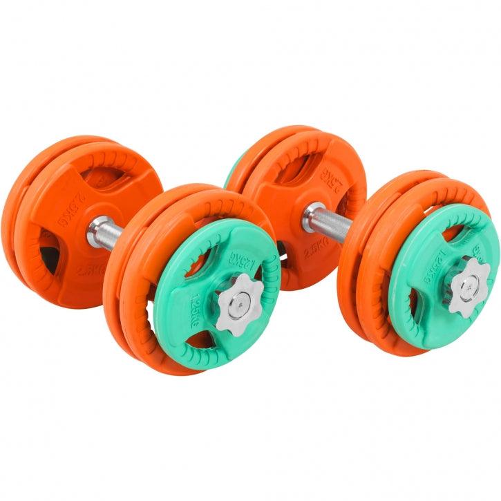 Set de gantere cu mâner din cauciuc 30 kg cu închizători