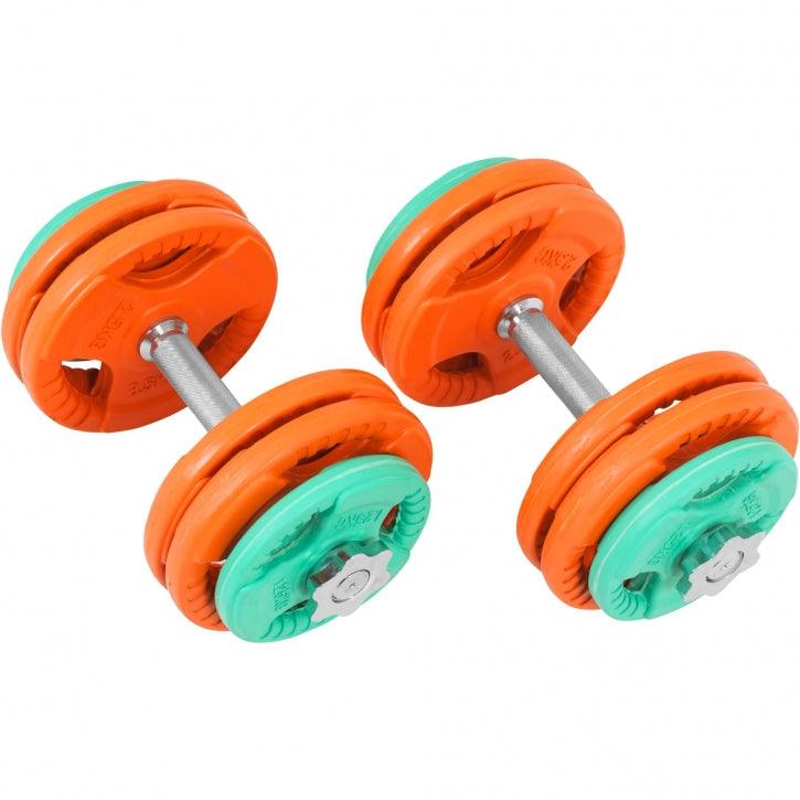 Set de gantere cu mâner din cauciuc 30 kg cu închizători
