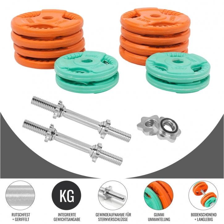 Set de gantere cu mâner din cauciuc 30 kg cu închizători