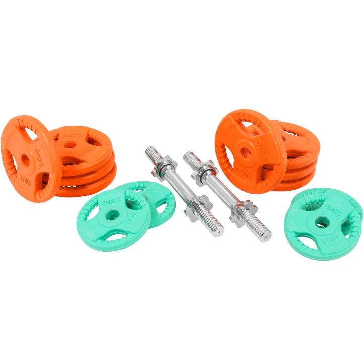 Set de gantere cu mâner din cauciuc 30 kg cu închizători
