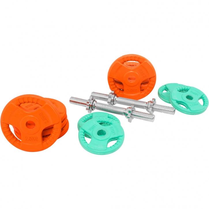 Set de gantere cu mâner din cauciuc 30 kg cu închizători
