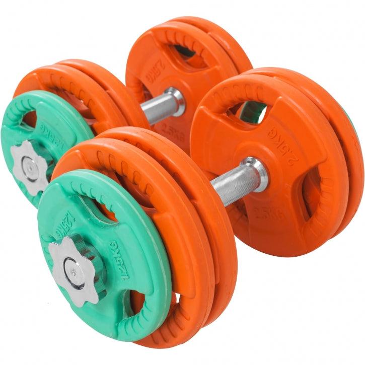 Set de gantere cu mâner din cauciuc 30 kg cu închizători