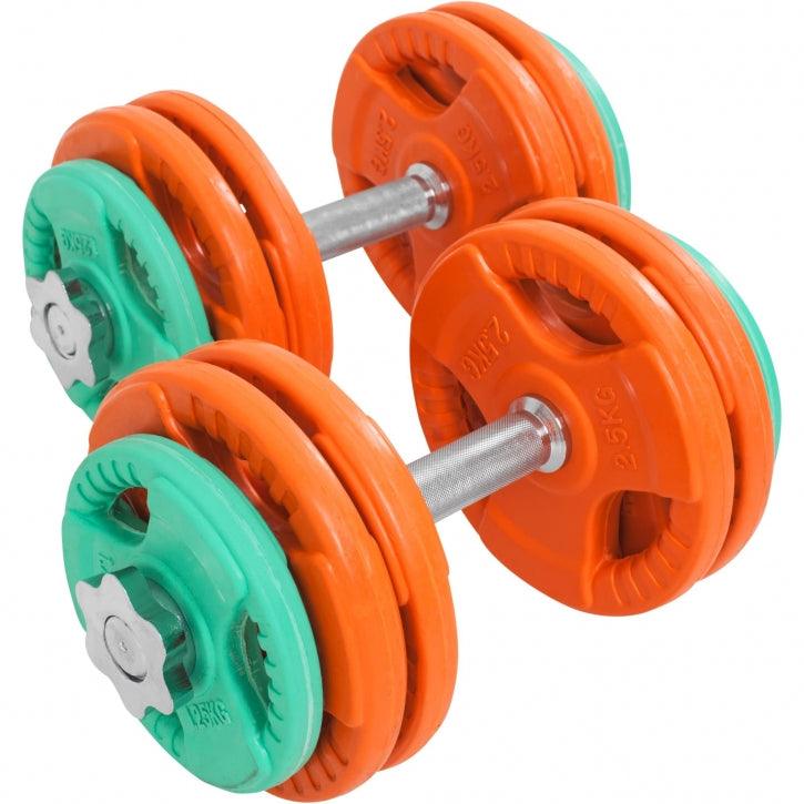 Set de gantere cu mâner din cauciuc 30 kg cu închizători