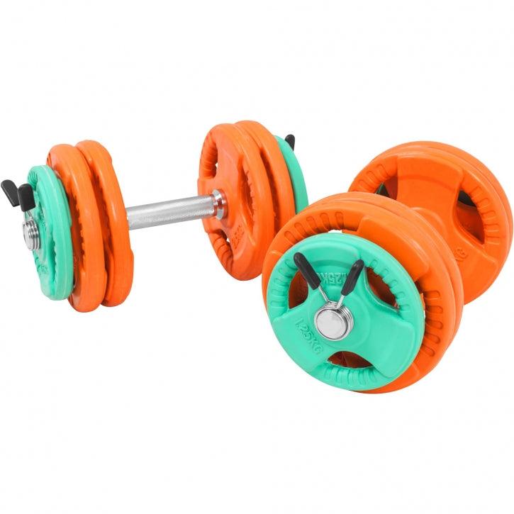 Set de gantere cu mâner din cauciuc 30 kg cu închizători