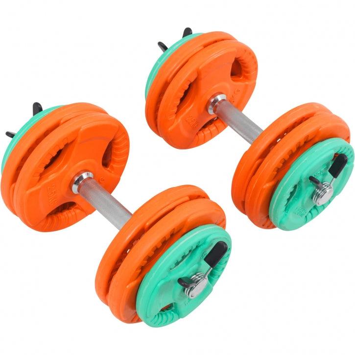 Set de gantere cu mâner din cauciuc 30 kg cu închizători