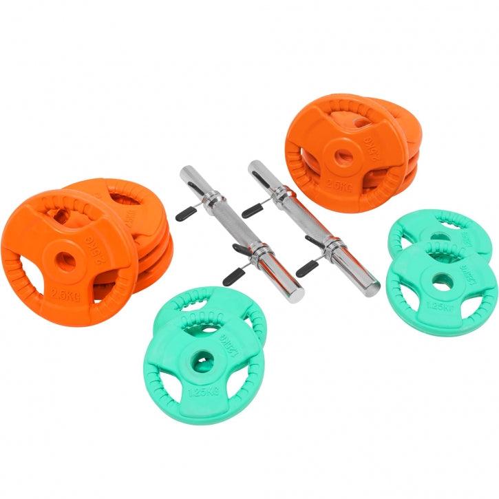 Set de gantere cu mâner din cauciuc 30 kg cu închizători