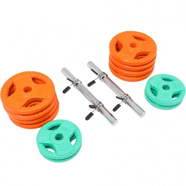 Set de gantere cu mâner din cauciuc 30 kg cu închizători