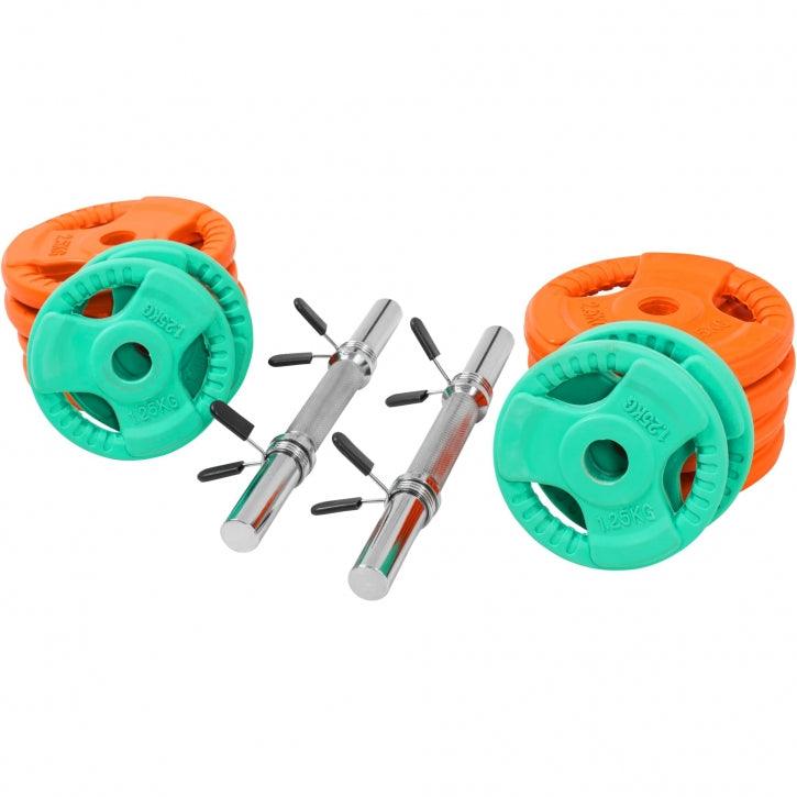 Set de gantere cu mâner din cauciuc 30 kg cu închizători