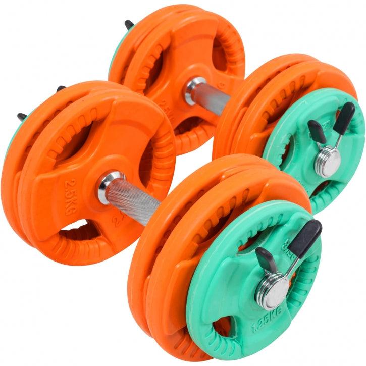 Set de gantere cu mâner din cauciuc 30 kg cu închizători