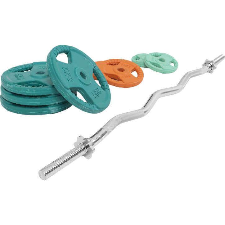Set de gantere SZ cu mâner din cauciuc 35 kg cu închizători