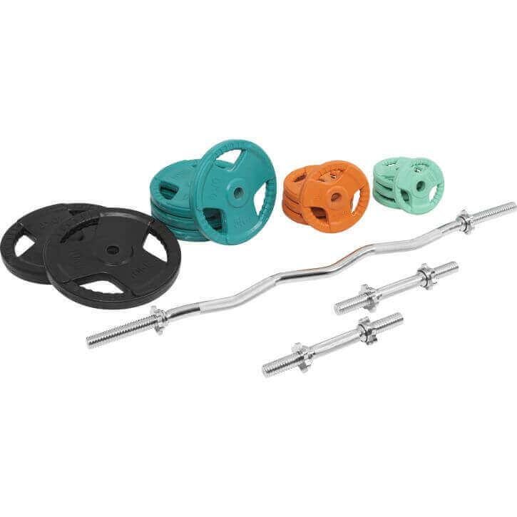 Set de haltere curlate SZ cu mâner din cauciuc, 70 kg, cu închizători