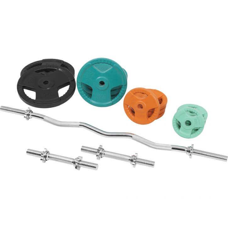Set de haltere curlate SZ cu mâner din cauciuc, 70 kg, cu închizători