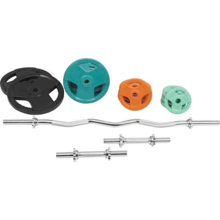 Set de haltere curlate SZ cu mâner din cauciuc, 70 kg, cu închizători