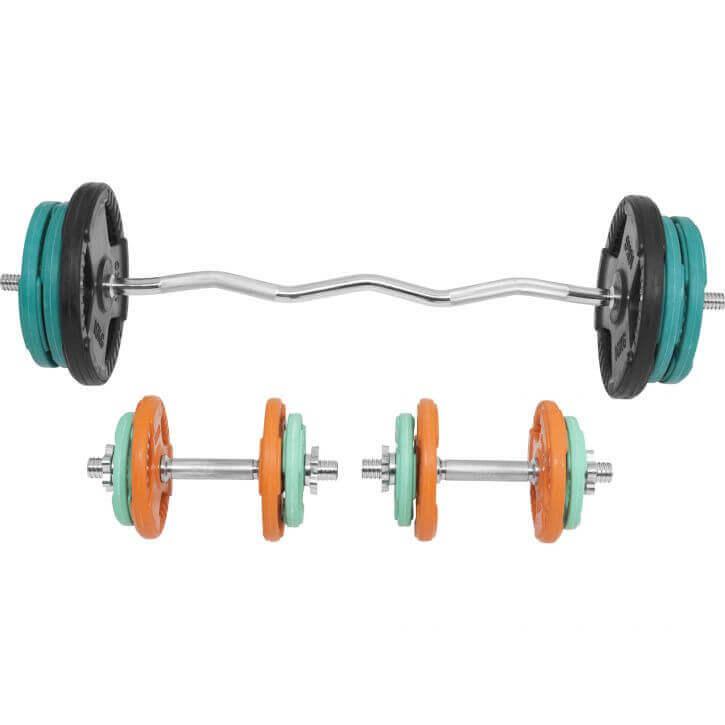 Set de haltere curlate SZ cu mâner din cauciuc, 70 kg, cu închizători