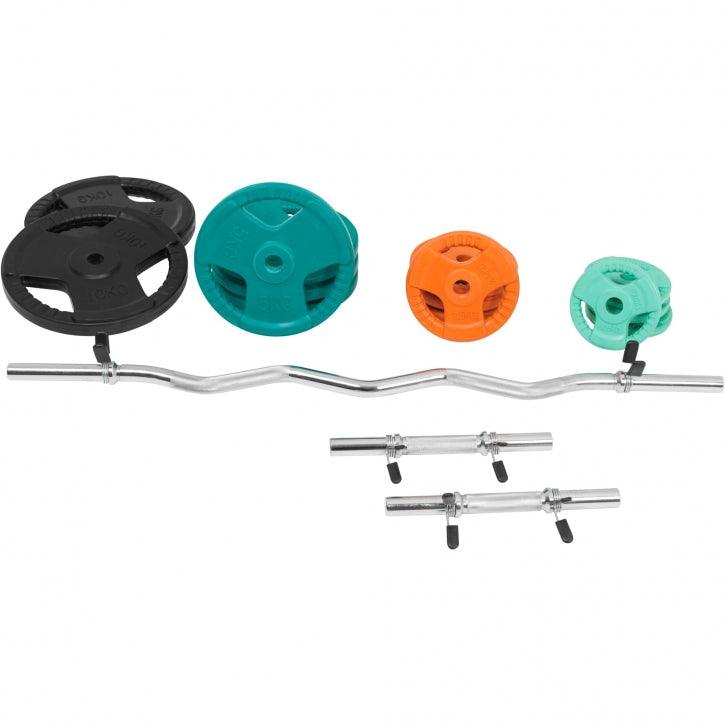 Set de haltere curlate SZ cu mâner din cauciuc, 70 kg, cu închizători