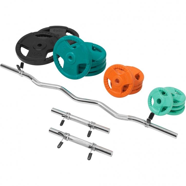Set de haltere curlate SZ cu mâner din cauciuc, 70 kg, cu închizători