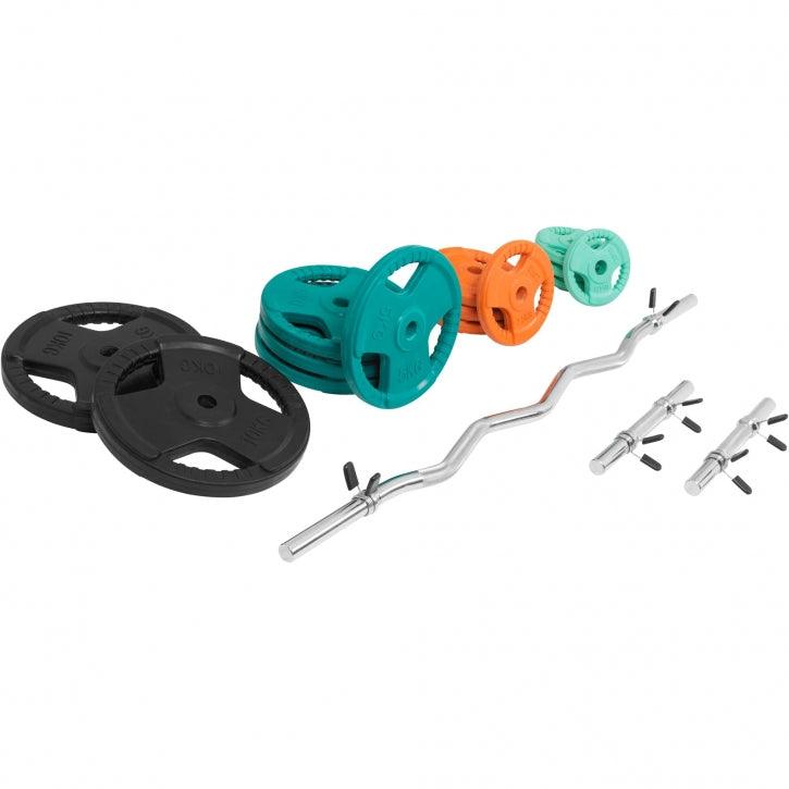 Set de haltere curlate SZ cu mâner din cauciuc, 70 kg, cu închizători