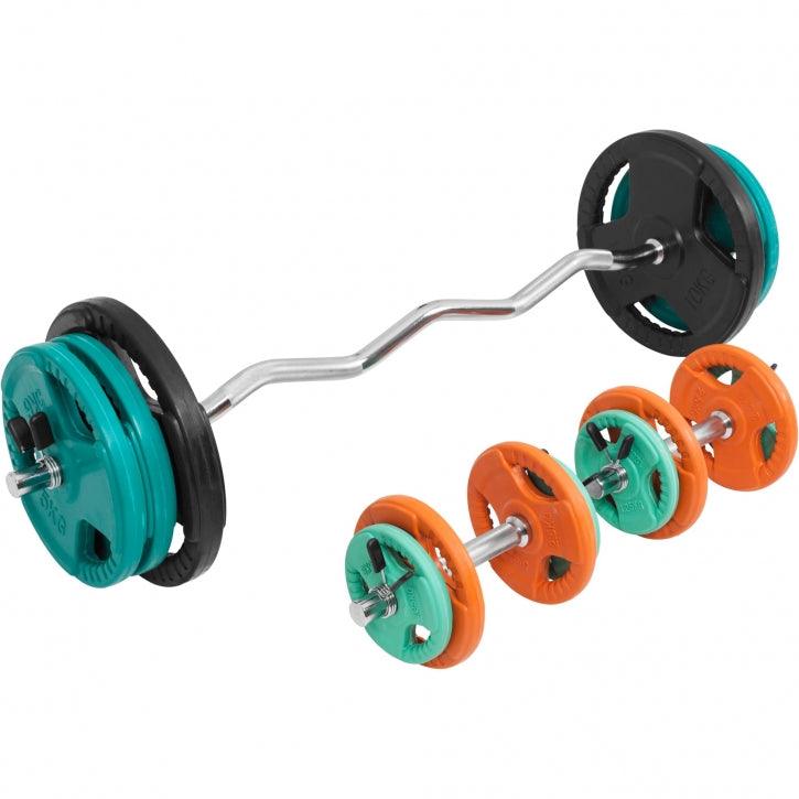 Set de haltere curlate SZ cu mâner din cauciuc, 70 kg, cu închizători