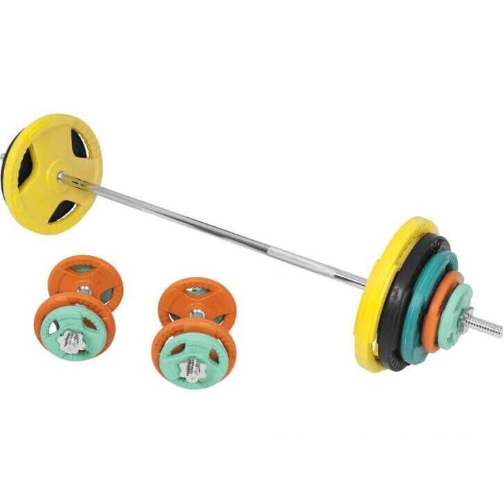 Set de haltere cu mâner din cauciuc 100 kg cu închizători