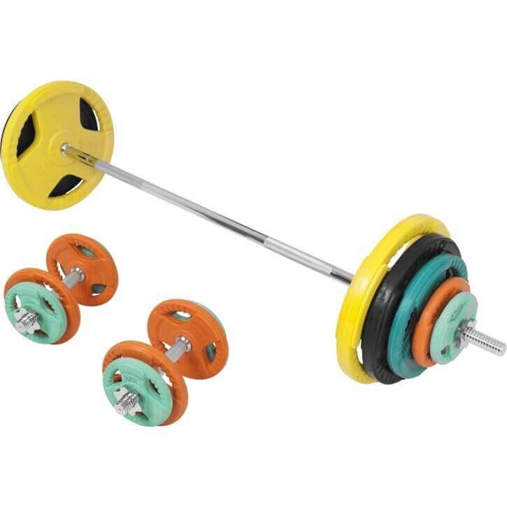 Set de haltere cu mâner din cauciuc 100 kg cu închizători