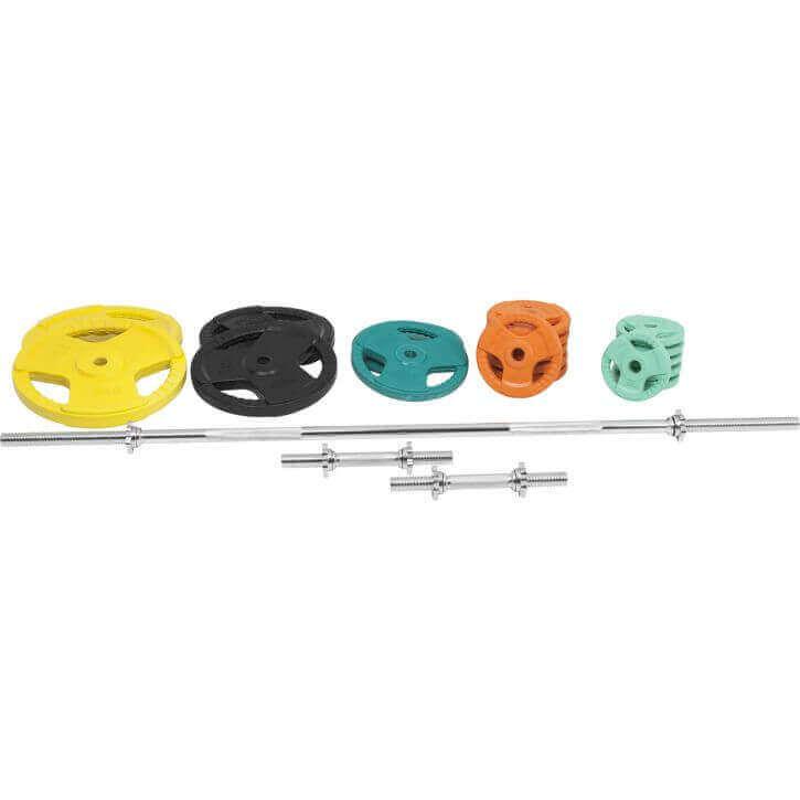 Set de haltere cu mâner din cauciuc 100 kg cu închizători