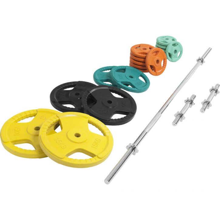 Set de haltere cu mâner din cauciuc 100 kg cu închizători
