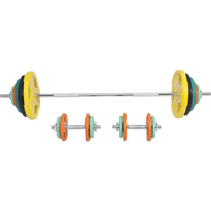 Set de haltere cu mâner din cauciuc 100 kg cu închizători