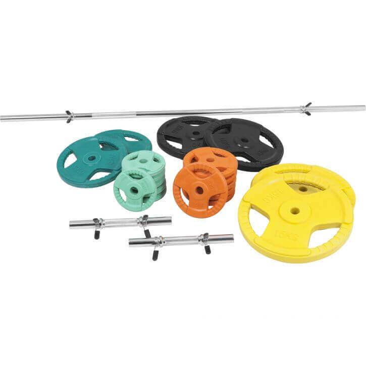 Set de haltere cu mâner din cauciuc 100 kg cu închizători