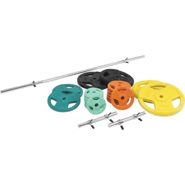 Set de haltere cu mâner din cauciuc 100 kg cu închizători