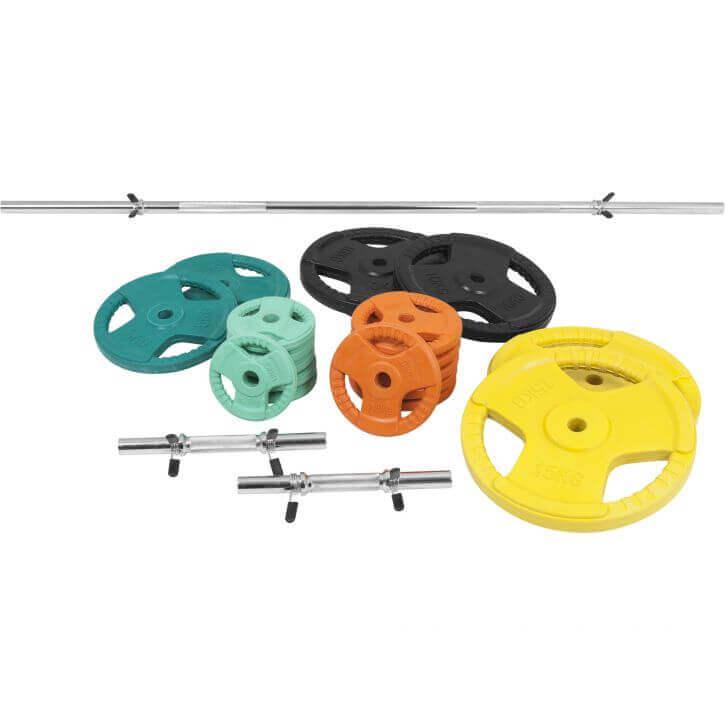 Set de haltere cu mâner din cauciuc 100 kg cu închizători