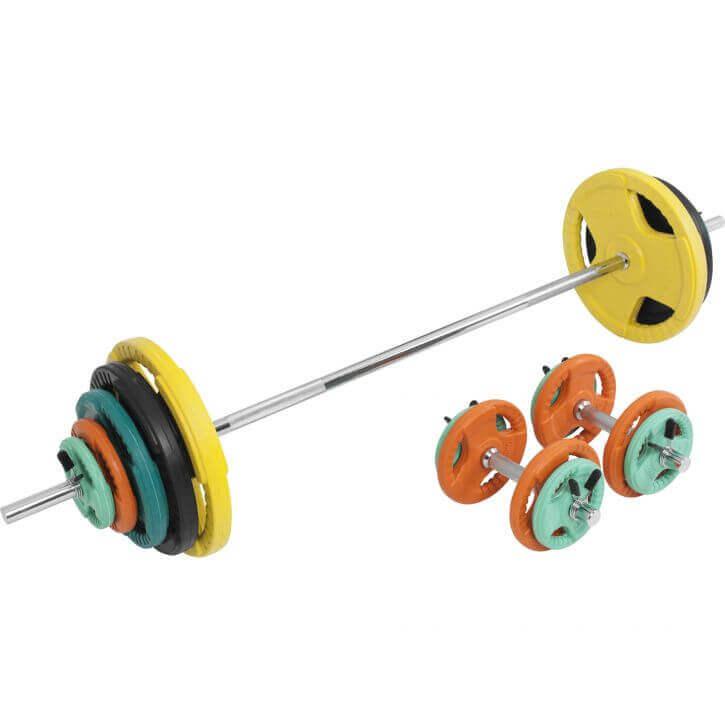 Set de haltere cu mâner din cauciuc 100 kg cu închizători
